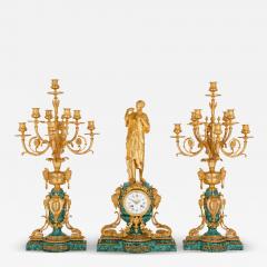  VICTOR PAILLARD Antique French gilt bronze and malachite clock set - 3944650