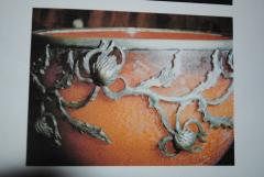  Val Cie Art Nouveau signed Val Cie Bronze and Art Glass Bowl - 1195382