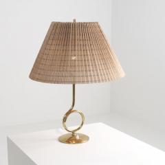 Valinte OY Large Mid Century Modern Valinte Table Lamp in Brass Rattan Finland 1950s - 4682671