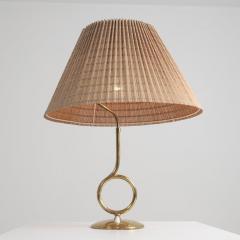  Valinte OY Large Mid Century Modern Valinte Table Lamp in Brass Rattan Finland 1950s - 4682672