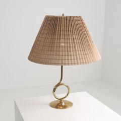  Valinte OY Large Mid Century Modern Valinte Table Lamp in Brass Rattan Finland 1950s - 4682674