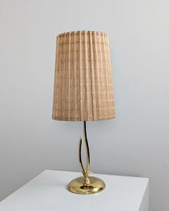  Valinte OY Mid Century Modern Valinte Table Lamp in Brass Rattan Shade Finland 1950s - 4482623