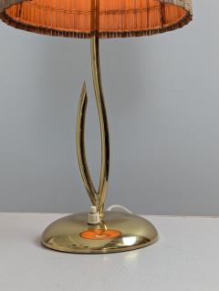  Valinte OY Mid Century Modern Valinte Table Lamp in Brass Rattan Shade Finland 1950s - 4482624