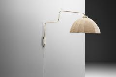  Valinte OY Model 2322 Brass Wall Lamp with Woven Dome Shade by Valinte Oy Finland 1950s - 4647236