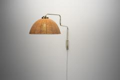  Valinte OY Model 2322 Brass Wall Lamp with Woven Dome Shade by Valinte Oy Finland 1950s - 4647239