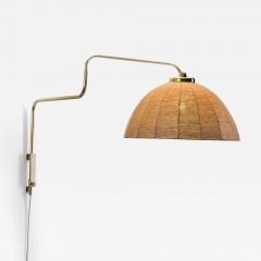  Valinte OY Model 2322 Brass Wall Lamp with Woven Dome Shade by Valinte Oy Finland 1950s - 4688865