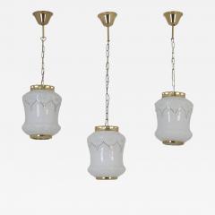  Valinte OY Set of Three Jugend Style Pendants in Milk Glass Brass Valinte Finland 1970s - 4695338
