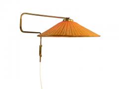  Valinte OY Vintage Finnish Design Adjustable Wall Lamp in Brass Wicker Valinte 1950s - 3951243