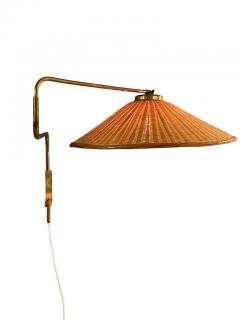  Valinte OY Vintage Finnish Design Adjustable Wall Lamp in Brass Wicker Valinte 1950s - 3951245