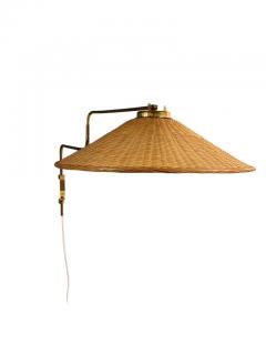  Valinte OY Vintage Finnish Design Adjustable Wall Lamp in Brass Wicker Valinte 1950s - 3951249