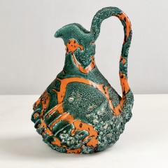  Vallauris Mid Century Modern Dark Green Bright Orange Ceramic Jug from Vallauris 1960s - 3759724