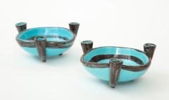  Vallauris Pair of Vallauris Blue Ceramic Candelabra Cups France c 1955 - 1224178