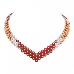  Van Cleef Arpels 18K ROSE GOLD BOUTON DOR CARNELIAN DIAMOND MOTHER OF PERAL NECKLACE - 3467145