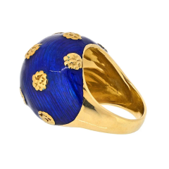  Van Cleef Arpels 18K Yellow Gold 1970s Blue Enamel Ring And Earrings Jewelry Set - 4059365