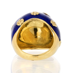  Van Cleef Arpels 18K Yellow Gold 1970s Blue Enamel Ring And Earrings Jewelry Set - 4059367