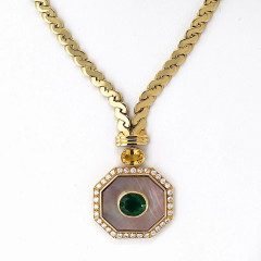  Van Cleef Arpels 18K Yellow Gold Green emerald Yellow Sapphire Mother Of Pearl Necklace - 4013937