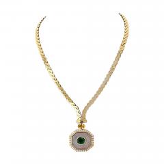  Van Cleef Arpels 18K Yellow Gold Green emerald Yellow Sapphire Mother Of Pearl Necklace - 4015466