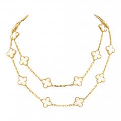  Van Cleef Arpels ALHAMBRA 18K YELLOW GOLD 20 MOTIF CIRCA 1985 WHITE CORAL NECKLACE - 3359629
