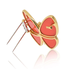  Van Cleef Arpels PLATINUM 18K YELLOW GOLD CORAL PAPILLON BUTTERFLY BROOCH - 3605024