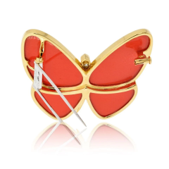  Van Cleef Arpels PLATINUM 18K YELLOW GOLD CORAL PAPILLON BUTTERFLY BROOCH - 3605027