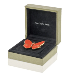  Van Cleef Arpels PLATINUM 18K YELLOW GOLD CORAL PAPILLON BUTTERFLY BROOCH - 3605030