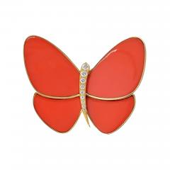  Van Cleef Arpels PLATINUM 18K YELLOW GOLD CORAL PAPILLON BUTTERFLY BROOCH - 3610592