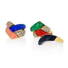  Van Cleef Arpels VAN CLEEF ARPELS 18K YELLOW GOLD DIAMONDS MULTICOLOR GEM STACK RING - 1721196