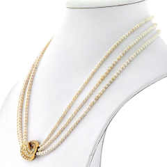  Van Cleef Arpels VAN CLEEF ARPELS 18K YELLOW GOLD MULTISTRAND PEARL DIAMOND NECKLACE - 3101303