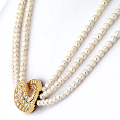  Van Cleef Arpels VAN CLEEF ARPELS 18K YELLOW GOLD MULTISTRAND PEARL DIAMOND NECKLACE - 3101316