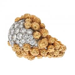  Van Cleef Arpels VAN CLEEF ARPELS 18K YELLOW GOLD PAVE DIAMOND CLUSTER TEXTURED BEADED RING - 2914133