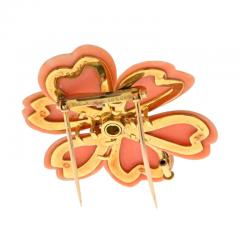  Van Cleef Arpels VAN CLEEF ARPELS 18K YELLOW GOLD ROSE DE NOEL CORAL DIAMOND FLOWER BROOCH - 3226487