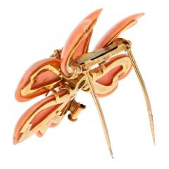  Van Cleef Arpels VAN CLEEF ARPELS 18K YELLOW GOLD ROSE DE NOEL CORAL DIAMOND FLOWER BROOCH - 3226488