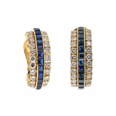  Van Cleef Arpels VAN CLEEF ARPELS 18K YELLOW GOLD SAPPHIRE AND DIAMOND HOOP EARRINGS - 3709321