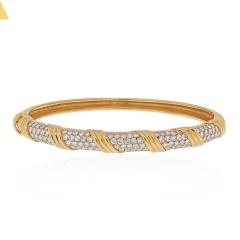  Van Cleef Arpels VAN CLEEF ARPELS 18K YELLOW GOLD VINTAGE DIAMOND HINGED BANGLE BRACELET - 1953893