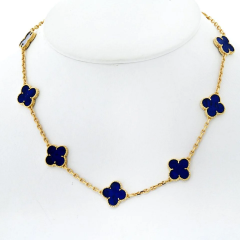  Van Cleef Arpels VAN CLEEF ARPELS ALHAMBRA 18K YELLOW GOLD 10 MOTIF LAPIS ALHAMBRA NECKLACE - 3715766