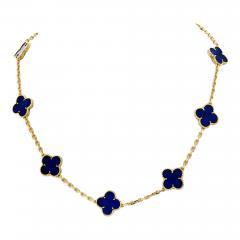  Van Cleef Arpels VAN CLEEF ARPELS ALHAMBRA 18K YELLOW GOLD 10 MOTIF LAPIS ALHAMBRA NECKLACE - 3719222