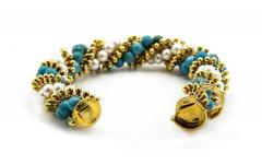  Van Cleef Arpels VAN CLEEF ARPELS CIRCA 1950S 18K YELLOW GOLD TWIST TURQUOISE PEARL BRACELET - 1735232