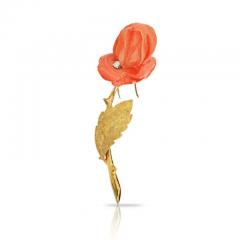  Van Cleef Arpels VAN CLEEF ARPELS FRENCH 18K YELLOW GOLD 1965 CORAL ROSE BROOCH - 2227893