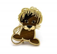  Van Cleef Arpels VAN CLEEF ARPELS FRENCH 18K YELLOW GOLD LUCKY ANIMALS LION TIGER EYE BROOCH - 1734077