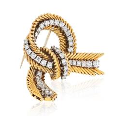  Van Cleef Arpels VAN CLEEF ARPELS FRENCH PLATINUM 18K YELLOW GOLD RIBBON DIAMOND BROOCH - 1809502