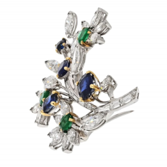  Van Cleef Arpels VAN CLEEF ARPELS PLATINUM BOUQUET DIAMOND SAPPHIRE AND EMERALD BROOCH - 3101327