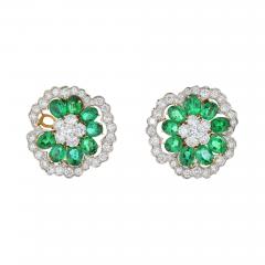  Van Cleef Arpels VAN CLEEF ARPELS PLATINUM GREEN EMERALD AND DIAMOND FLOWER CLUSTER EARRINGS - 2237660