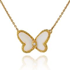  Van Cleef Arpels VCA 18K Yellow Gold Vintage Butterfly Pendant in White Coral Necklace - 4324611