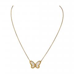  Van Cleef Arpels VCA 18K Yellow Gold Vintage Butterfly Pendant in White Coral Necklace - 4326158