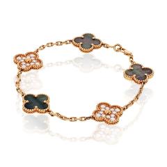  Van Cleef Arpels VCA Alhambra 18K Rose Gold Grey Mothr Of Pearl and Diamonds Bracelet - 4289981