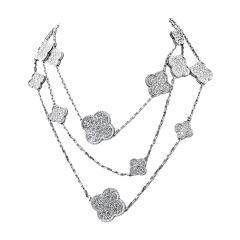  Van Cleef Arpels VCA Alhambra 18K White Gold Diamond Magic Alhambra 16 Motifs Necklace - 4444010