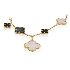  Van Cleef Arpels VCA Alhambra 18K Yellow Gold Magic Mother Of Pearl And Onyx Bracelet - 4290026