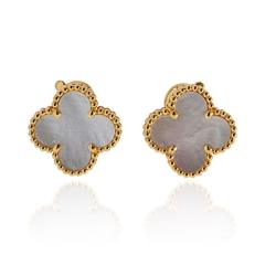  Van Cleef Arpels VCA Alhambra 18K Yellow Gold Mother Of Pearl Classic Size Earrings - 4289982