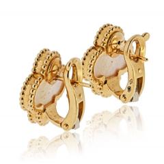  Van Cleef Arpels VCA Alhambra 18K Yellow Gold Mother Of Pearl Classic Size Earrings - 4290021
