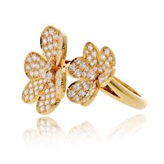  Van Cleef Arpels VCA Frivole 18K Yellow Gold Diamond Flower In Between The Finger Ring - 4762269